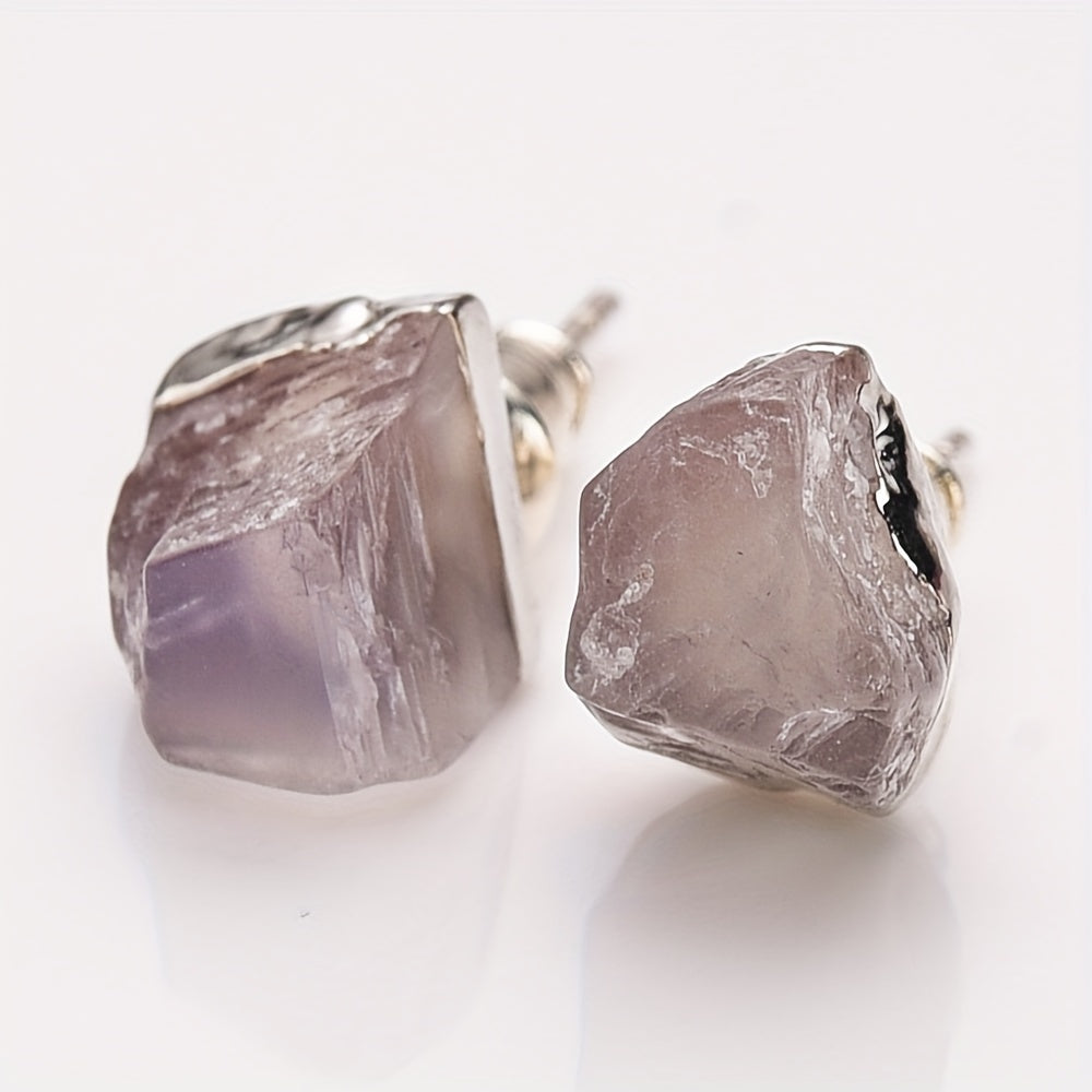 925 Sterling Silver Plated, Natural Stone Irregular Raw Birthstone Earrings