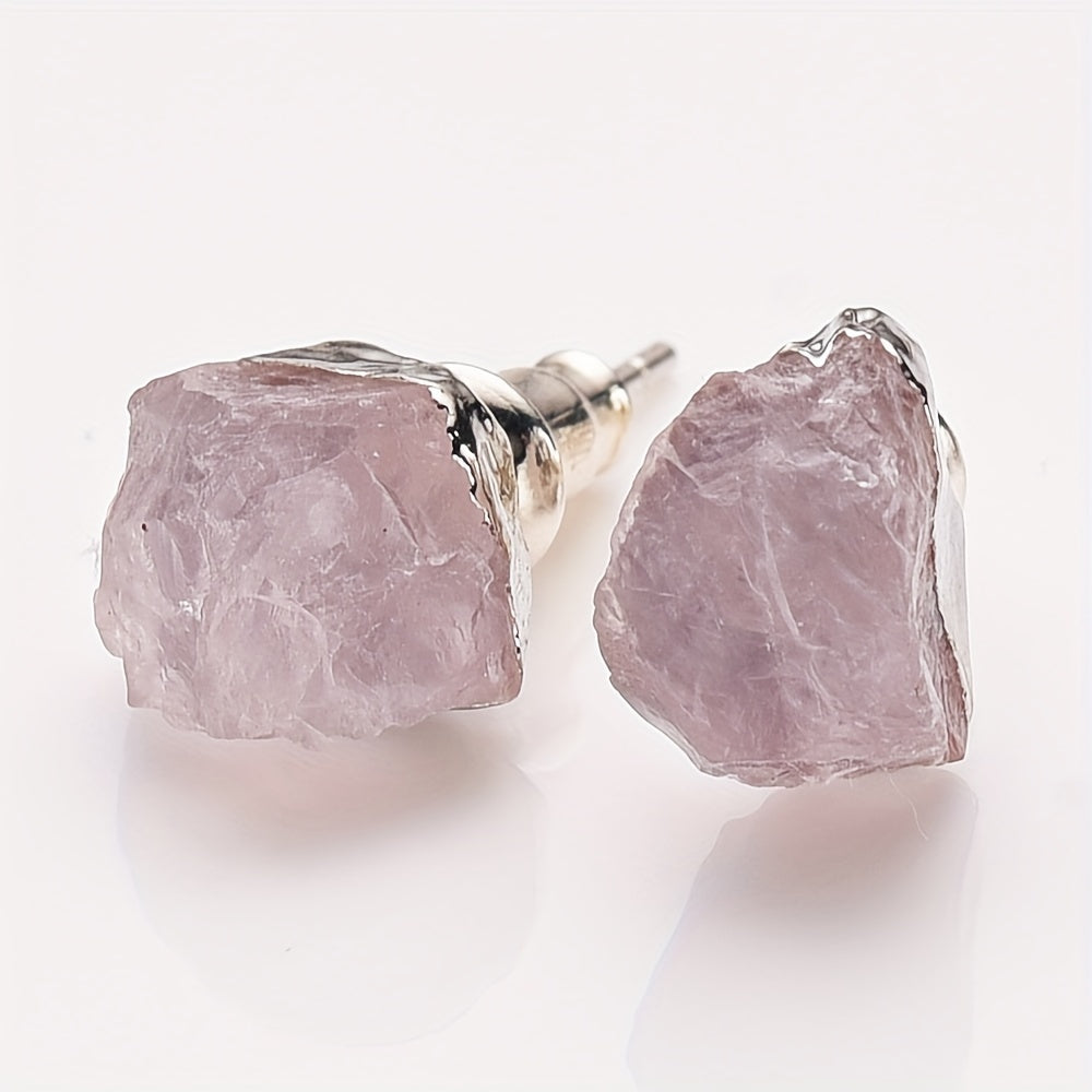 925 Sterling Silver Plated, Natural Stone Irregular Raw Birthstone Earrings