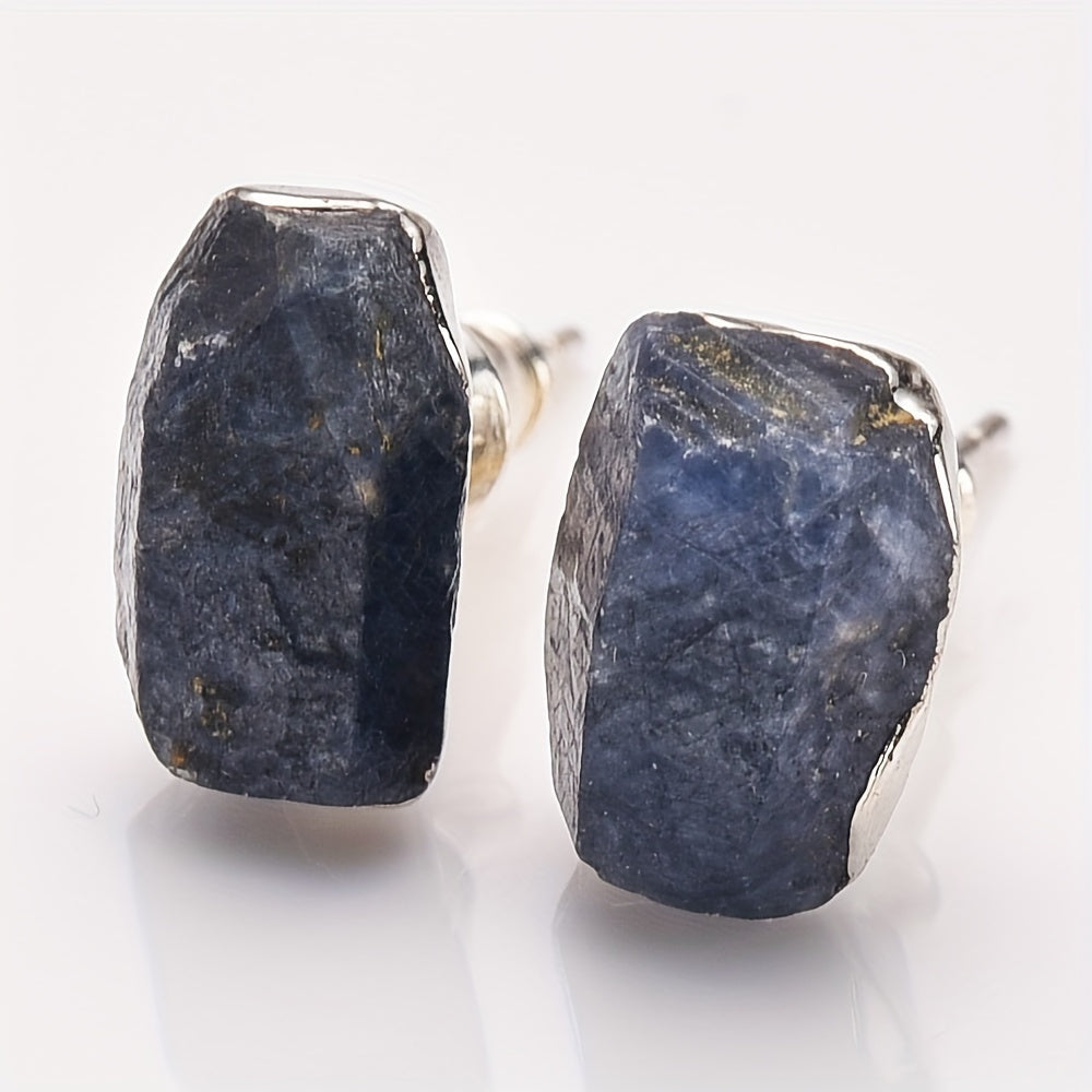 925 Sterling Silver Plated, Natural Stone Irregular Raw Birthstone Earrings