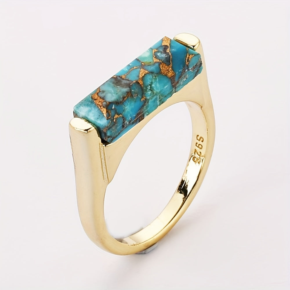 925 Sterling Silver  Natural Stone - 14K Golden Plated, Simple Faceted Gemstone