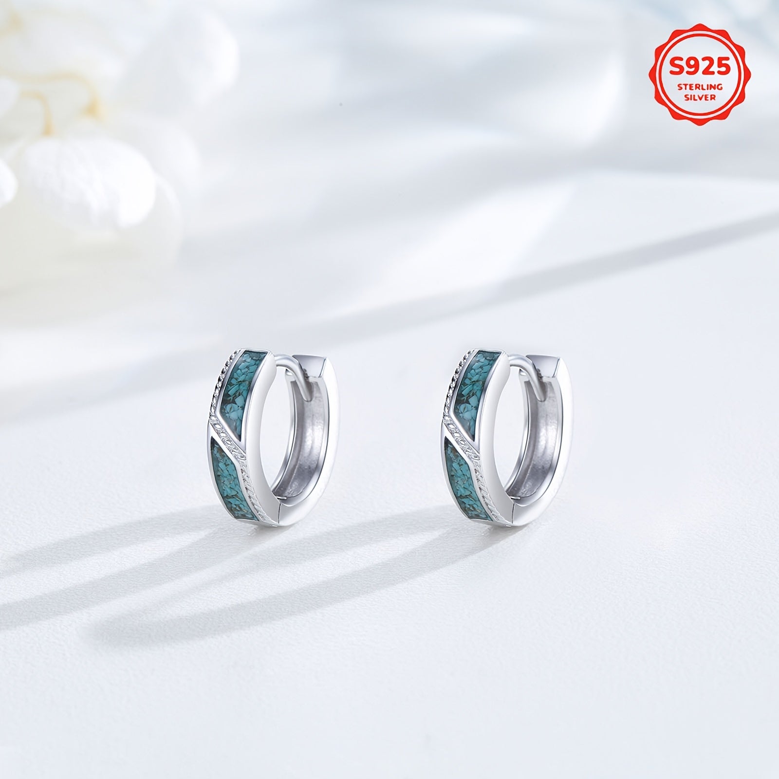 Turquoise Hoop Earrings for Men 925 Sterling Silvery 15mm