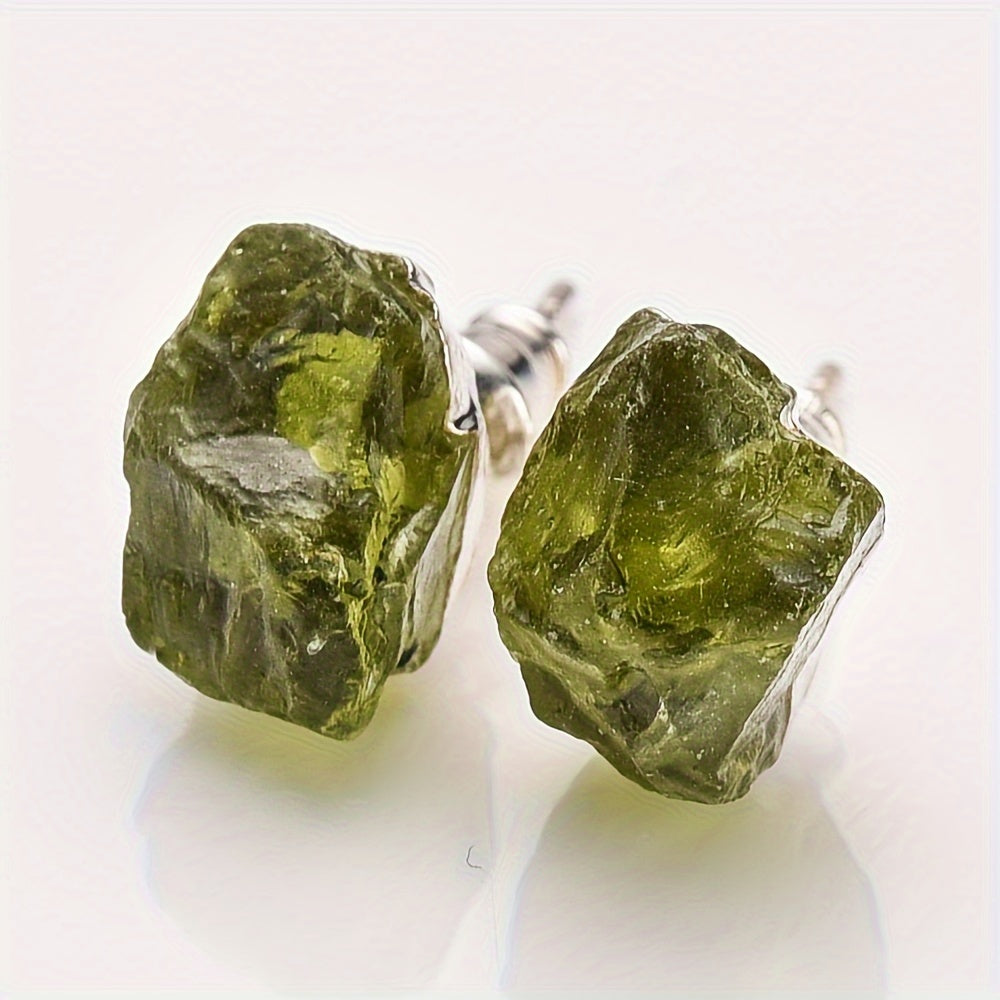 925 Sterling Silver Plated, Natural Stone Irregular Raw Birthstone Earrings