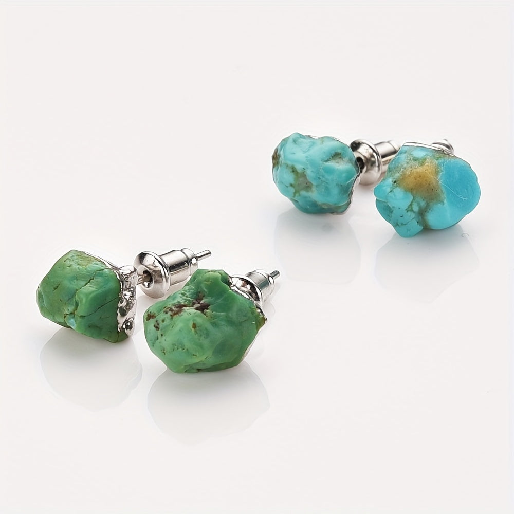 925 Sterling Silver Plated, Natural Stone Irregular Raw Birthstone Earrings