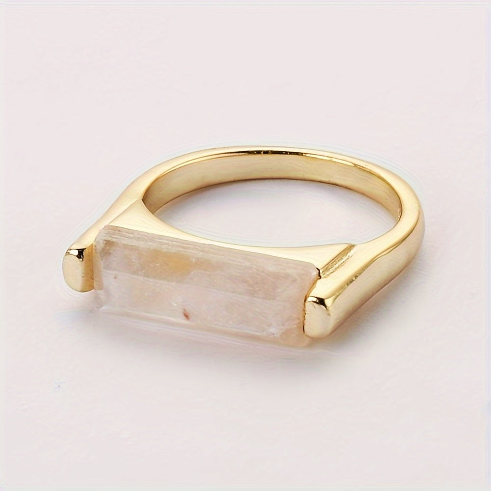 925 Sterling Silver  Natural Stone - 14K Golden Plated, Simple Faceted Gemstone