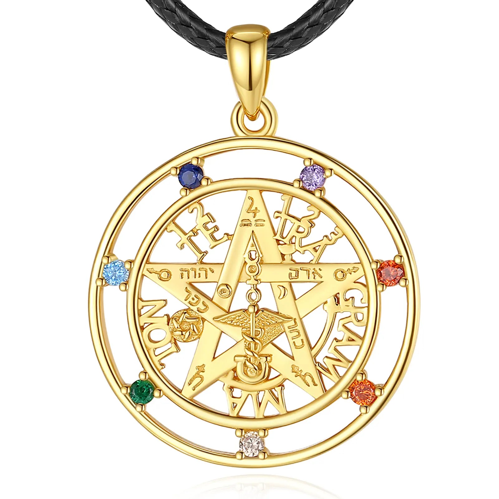18K Gold Amulet 7 Color Chakra Tetragrammaton Pendant