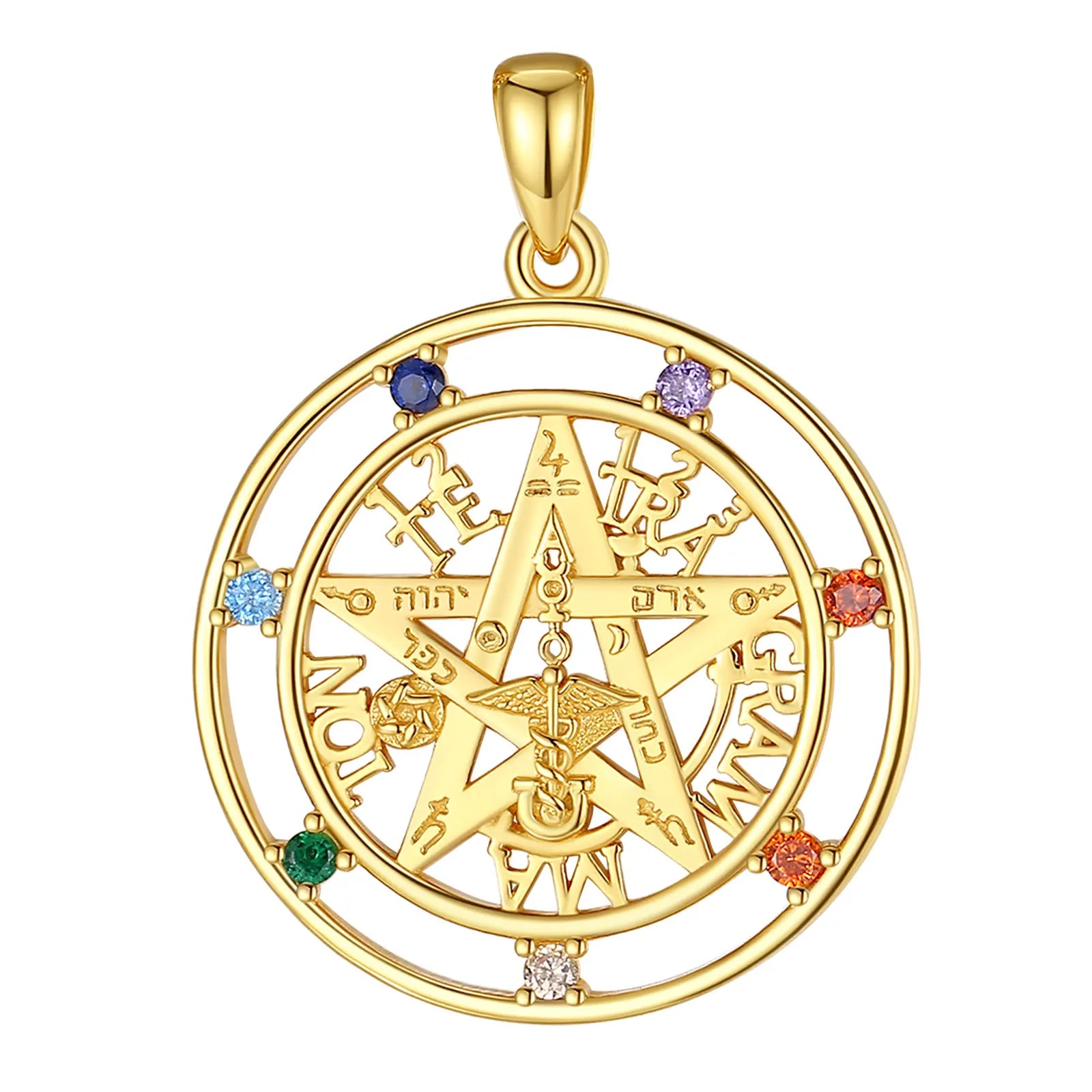 18K Gold Amulet 7 Color Chakra Tetragrammaton Pendant
