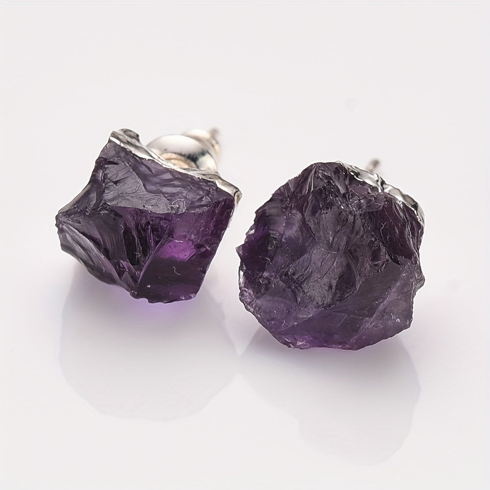 925 Sterling Silver Plated, Natural Stone Irregular Raw Birthstone Earrings