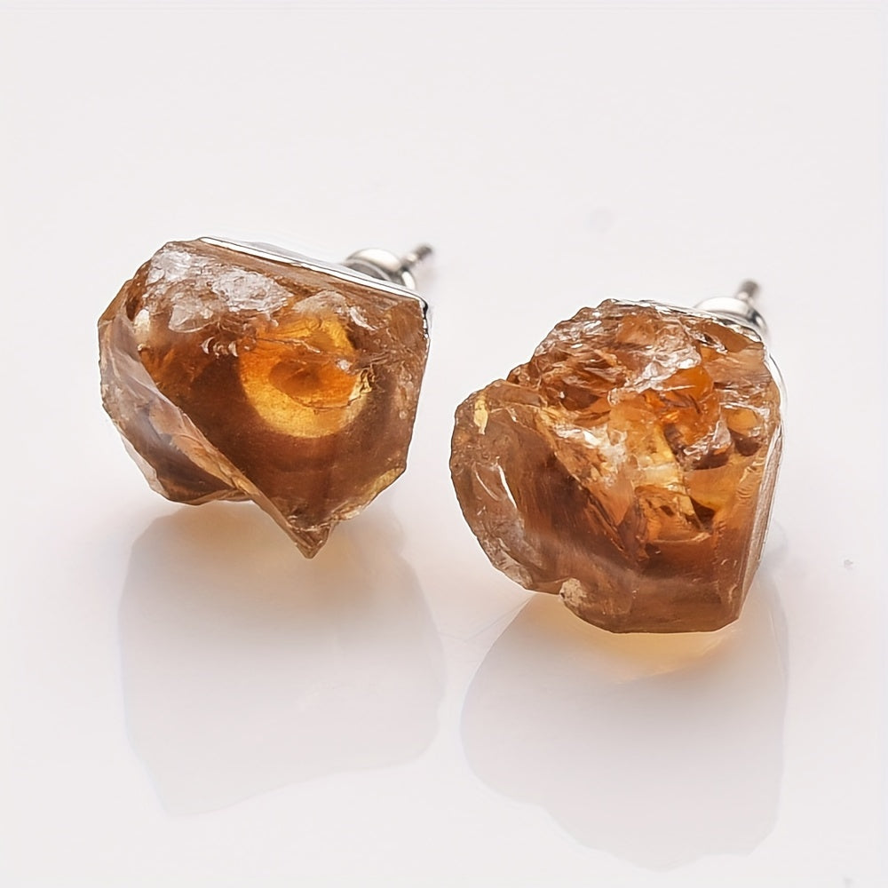 925 Sterling Silver Plated, Natural Stone Irregular Raw Birthstone Earrings