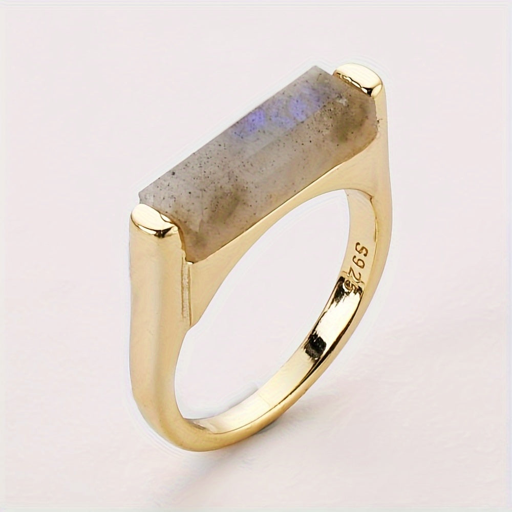 925 Sterling Silver  Natural Stone - 14K Golden Plated, Simple Faceted Gemstone