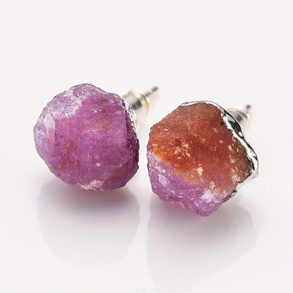 925 Sterling Silver Plated, Natural Stone Irregular Raw Birthstone Earrings