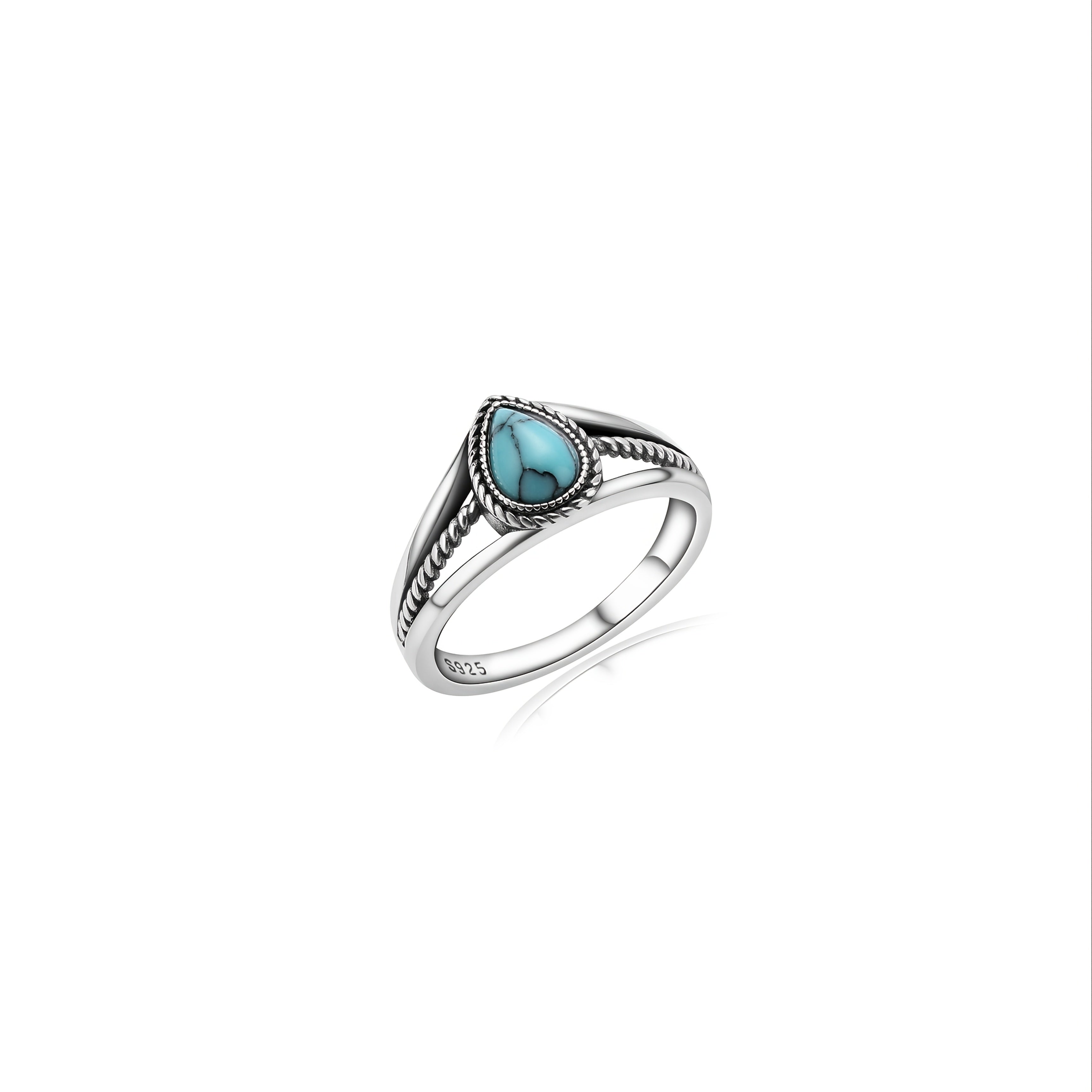 Turquoise Ring 925 Sterling Silver Turquoise Teardrop Ring