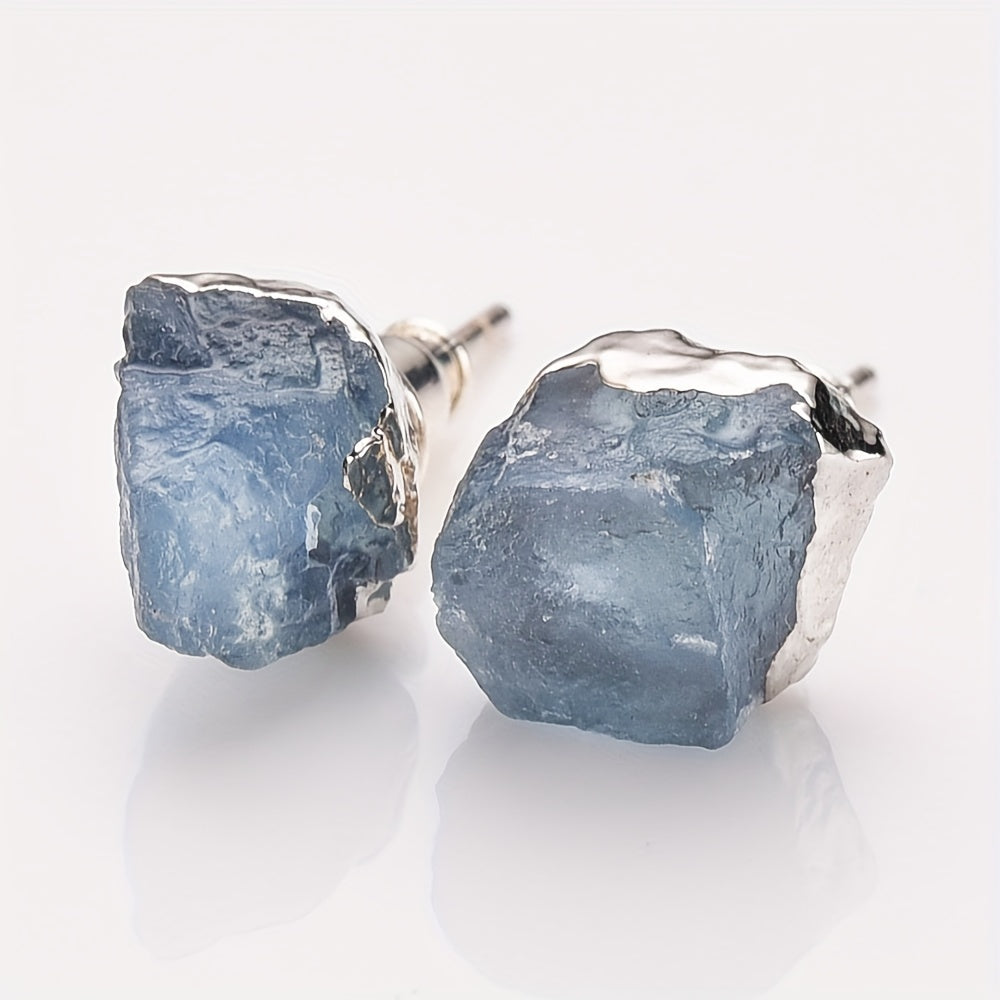 925 Sterling Silver Plated, Natural Stone Irregular Raw Birthstone Earrings